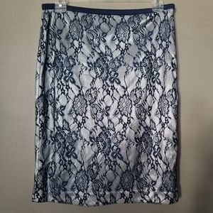 The Limited 4 Lace Pencil Skirt Metallic Navy Blue